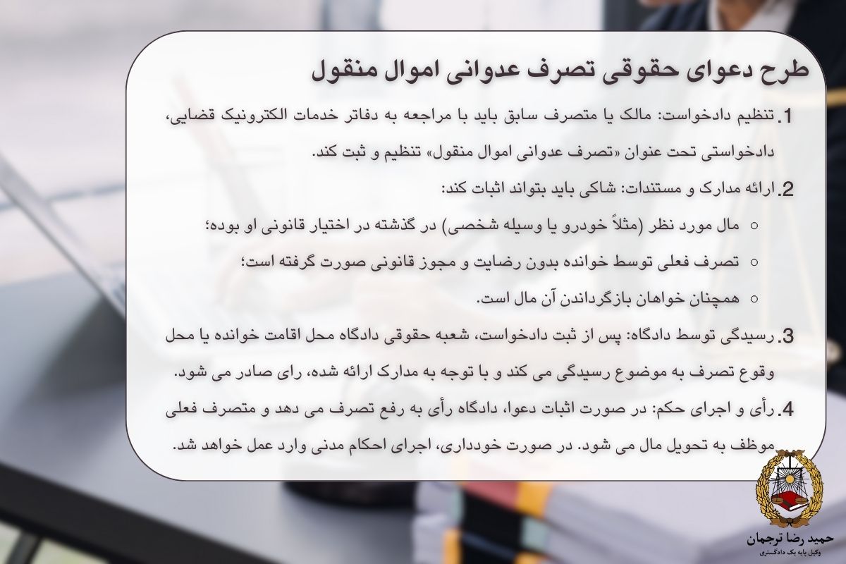 طرح دعوای حقوقی تصرف عدوانی اموال منقول