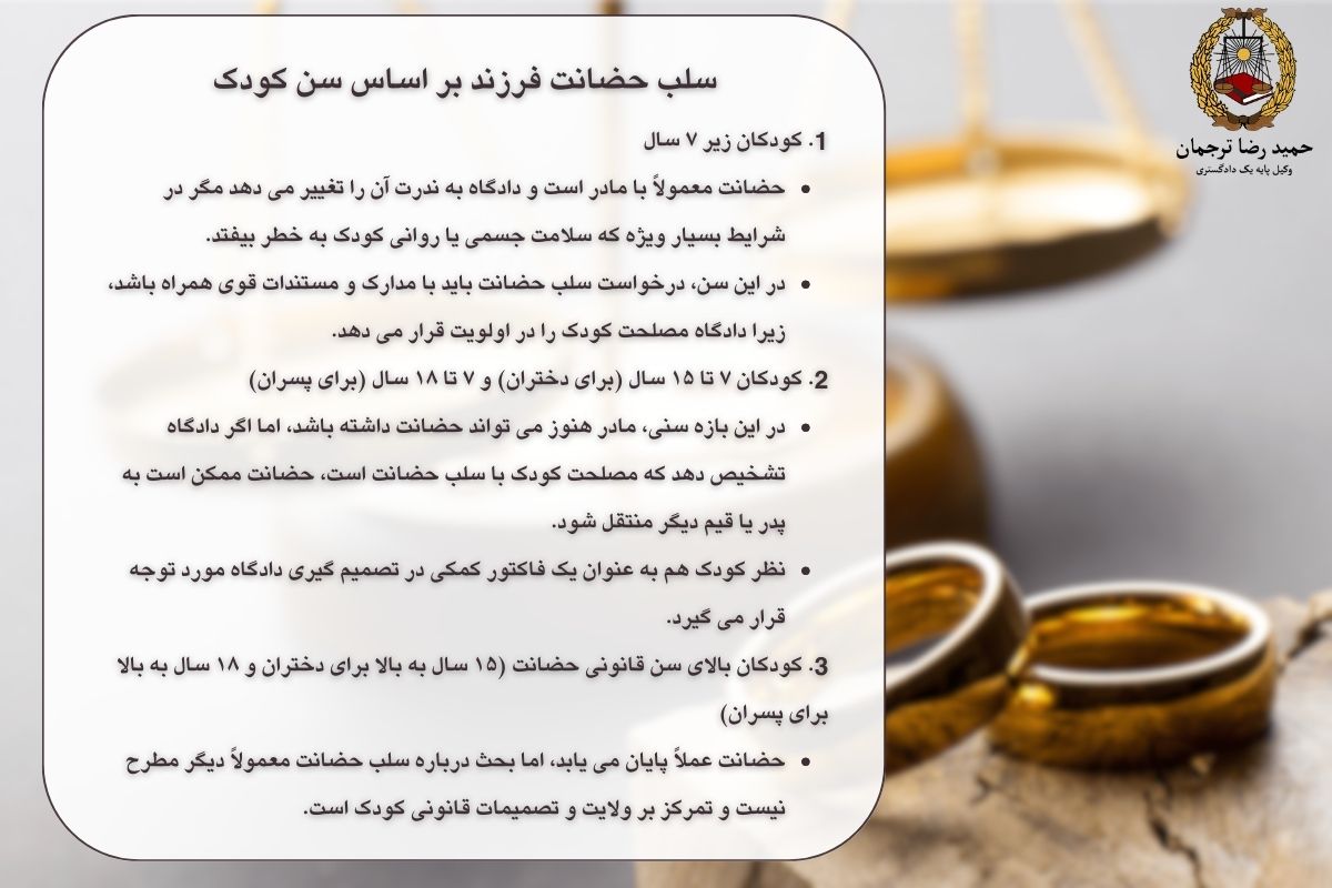 سلب حضانت فرزند بر اساس سن کودک